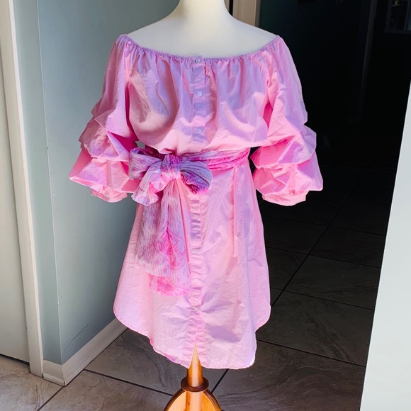 pale pink off the shoulder dress